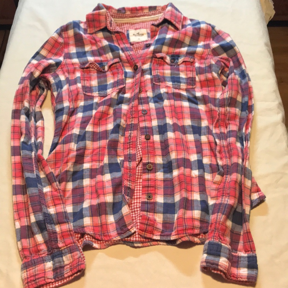Ladies hollister medium button up plaid shirt